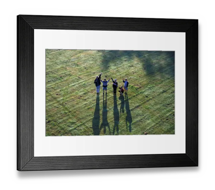 Framed Print : Sunlight Shadows of people taken from balloon