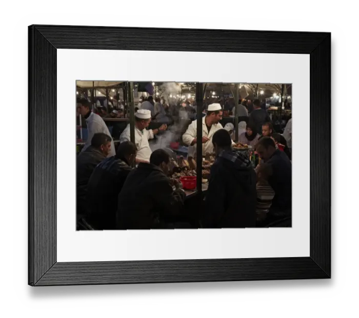 Framed Print : Street vendors serving lambs heads at food stall, in market at night, Marrakech, Morocco, february Framed Print : Street vendors serving lambs heads at food stall, in market at night, Marrakech, Morocco, february