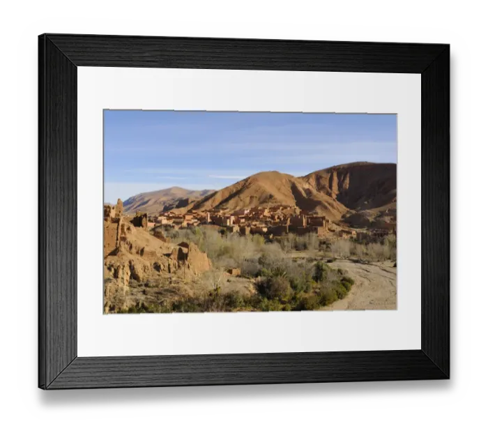 Framed Print : View of village in mountain valley, Dades Gorge, Atlas Mountains, Morocco, january Framed Print : View of village in mountain valley, Dades Gorge, Atlas Mountains, Morocco, january