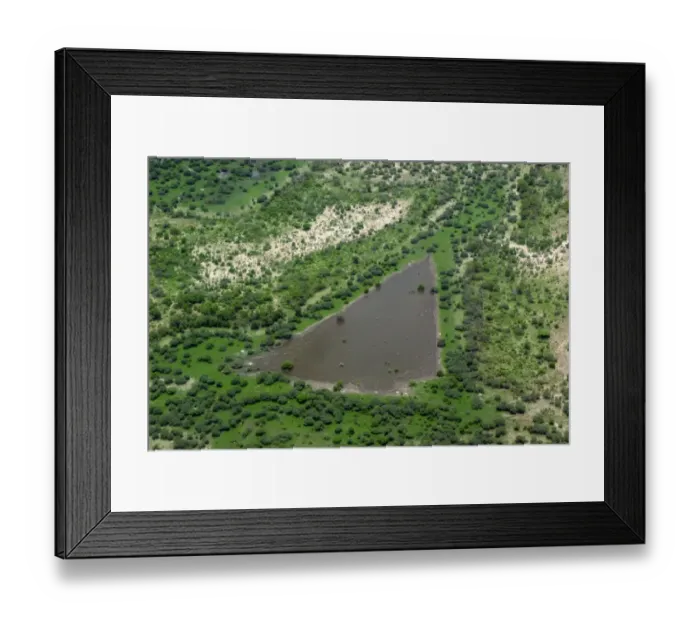 Framed Print : Aerial view of pool in wetland habitat, Okavango Delta, Botswana Framed Print : Aerial view of pool in wetland habitat, Okavango Delta, Botswana