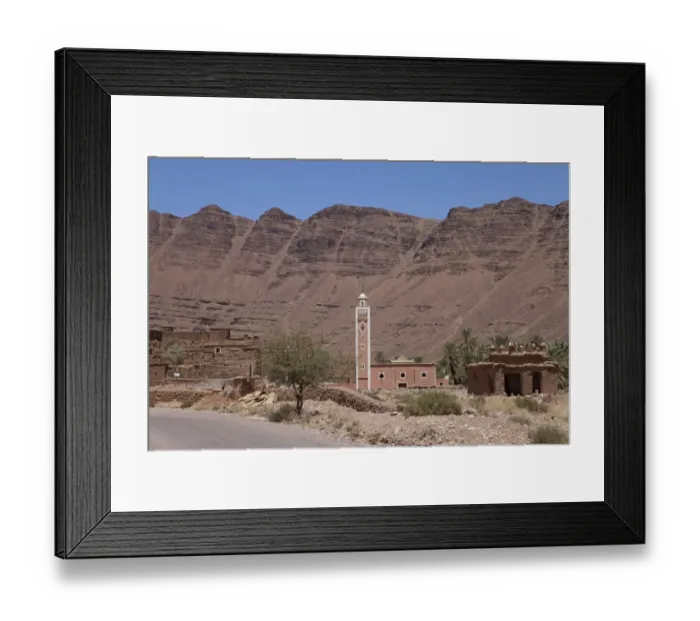 Framed Print : View of mosque minaret in Berber village, High Atlas, Morocco, may