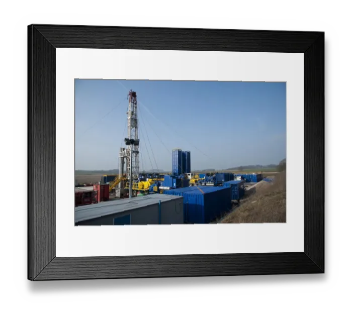 Framed Print : Cuadrilla shale gas drilling rig preparing for fracking, Weeton, Blackpool, Lancashire, England, march Framed Print : Cuadrilla shale gas drilling rig preparing for fracking, Weeton, Blackpool, Lancashire, England, march