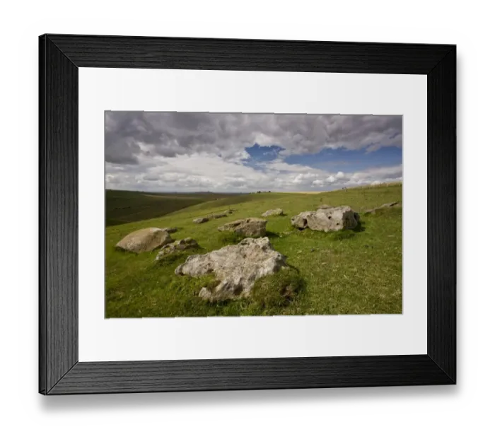 Framed Print : Weathered sandstone rocks on steep south-facing chalk downland, Sarsen Stones, Pewsey Downs National Nature Reserve, Wiltshire, England, august Framed Print : Weathered sandstone rocks on steep south-facing chalk downland, Sarsen Stones, Pewsey Downs National Nature Reserve, Wiltshire, England, august