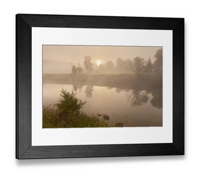Framed Print : View of river in mist at dawn, Brockweir, River Wye, Forest of Dean, Gloucestershire, England, august Framed Print : View of river in mist at dawn, Brockweir, River Wye, Forest of Dean, Gloucestershire, England, august