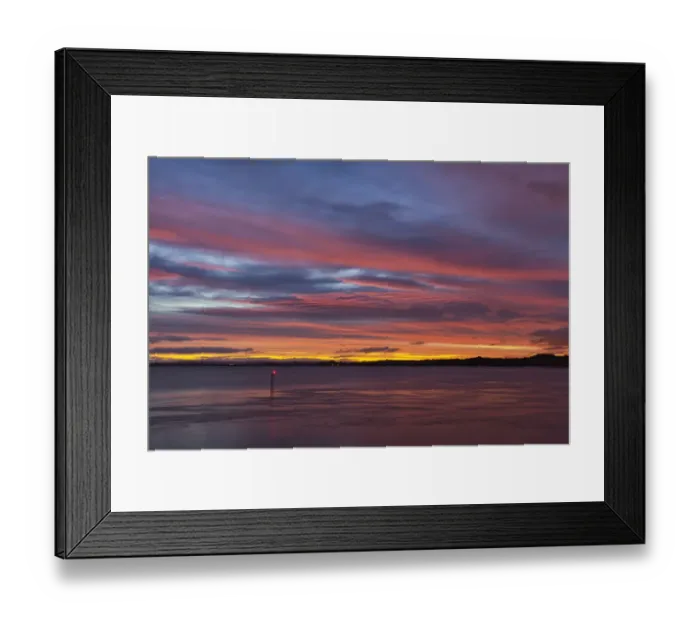 Framed Print : View over river estuary at dawn, with navigation light in foreground, viewed from Beachley looking towards Monmouthshire, River Severn, Severn Estuary, Gloucestershire, England, october Framed Print : View over river estuary at dawn, with navigation light in foreground, viewed from Beachley looking towards Monmouthshire, River Severn, Severn Estuary, Gloucestershire, England, october