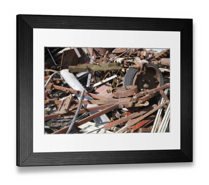 Framed Print : Assorted scrap metal on farm, awaiting collection for recycling, Powys, Wales, july Framed Print : Assorted scrap metal on farm, awaiting collection for recycling, Powys, Wales, july