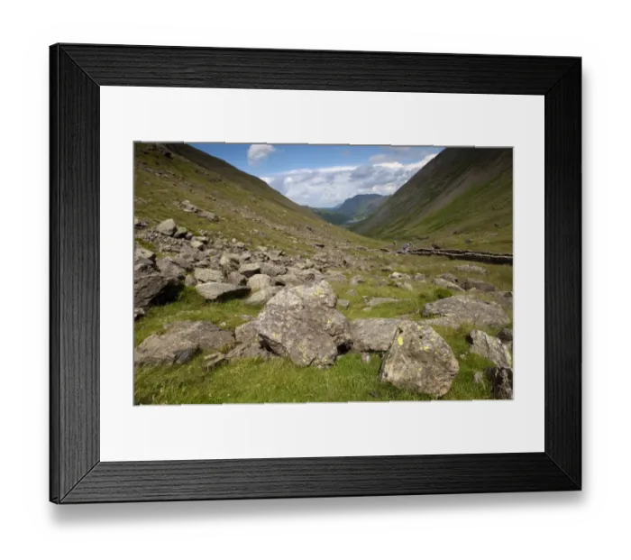 Framed Print : View of upland valley, viewed from Kirkstone Pass looking towards Brothers Water, Lake District, Cumbria, England, july Framed Print : View of upland valley, viewed from Kirkstone Pass looking towards Brothers Water, Lake District, Cumbria, England, july