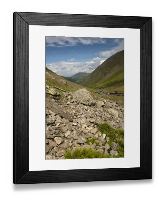 Framed Print : View of upland valley, viewed from Kirkstone Pass looking towards Brothers Water, Lake District, Cumbria, England, july