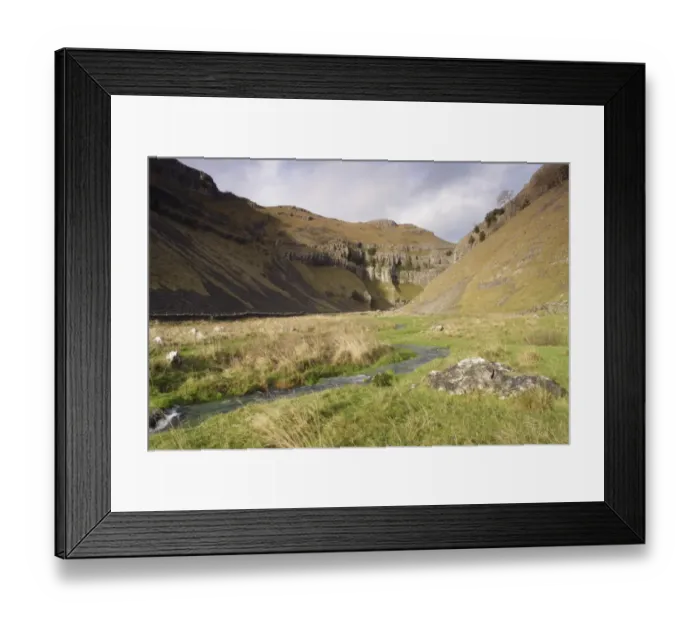 Framed Print : View of stream flowing along valley bottom, Gordale Beck, Gordale Scar, Malhamdale, Yorkshire Dales N. P. North Yorkshire, England, november Framed Print : View of stream flowing along valley bottom, Gordale Beck, Gordale Scar, Malhamdale, Yorkshire Dales N. P. North Yorkshire, England, november