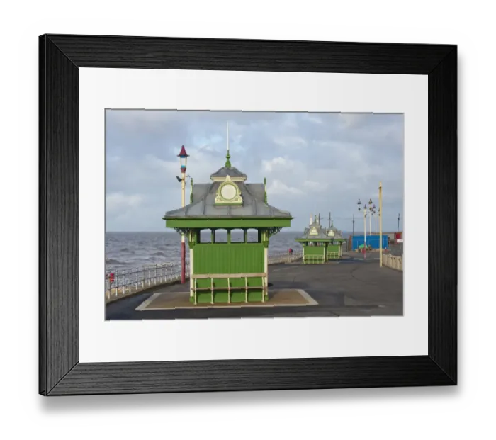 Framed Print : Wind shelters beside sea in seaside resort town, Blackpool, Lancashire, England, january Framed Print : Wind shelters beside sea in seaside resort town, Blackpool, Lancashire, England, january