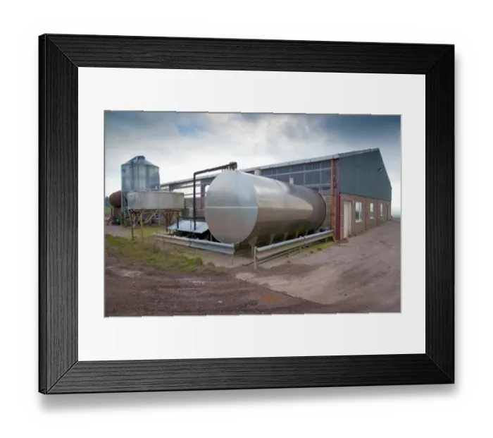 Framed Print : Dairy farming, bulk milk tank outside rotary parlour, Dumfries, Scotland, march Framed Print : Dairy farming, bulk milk tank outside rotary parlour, Dumfries, Scotland, march