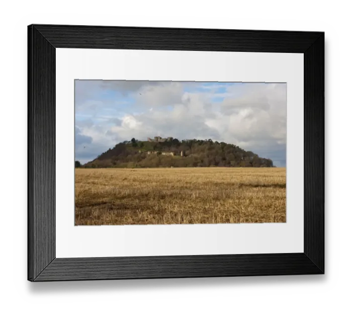 Framed Print : View over stubble field towards castle on sandstone crag, Beeston Castle, Beeston, Cheshire, England, january Framed Print : View over stubble field towards castle on sandstone crag, Beeston Castle, Beeston, Cheshire, England, january