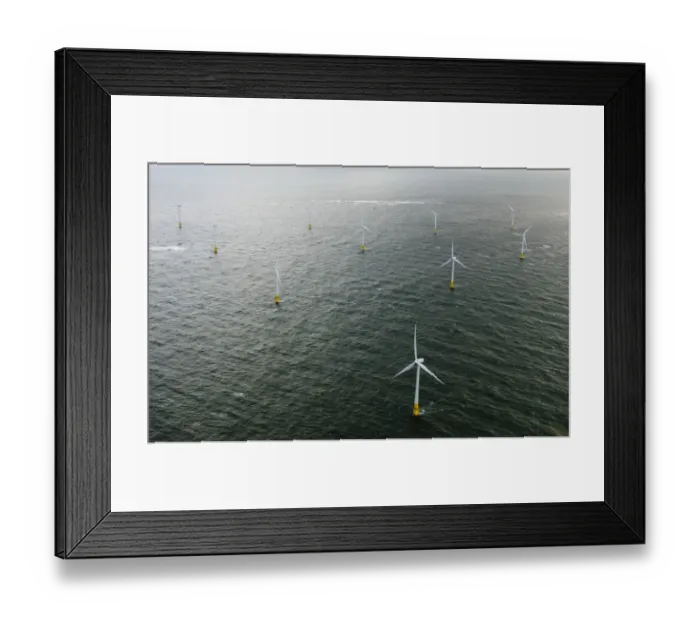 Framed Print : Aerial view of off-shore windfarm, wind turbines at sea, Scroby Sands, Great Yarmouth, Norfolk, England, october Framed Print : Aerial view of off-shore windfarm, wind turbines at sea, Scroby Sands, Great Yarmouth, Norfolk, England, october