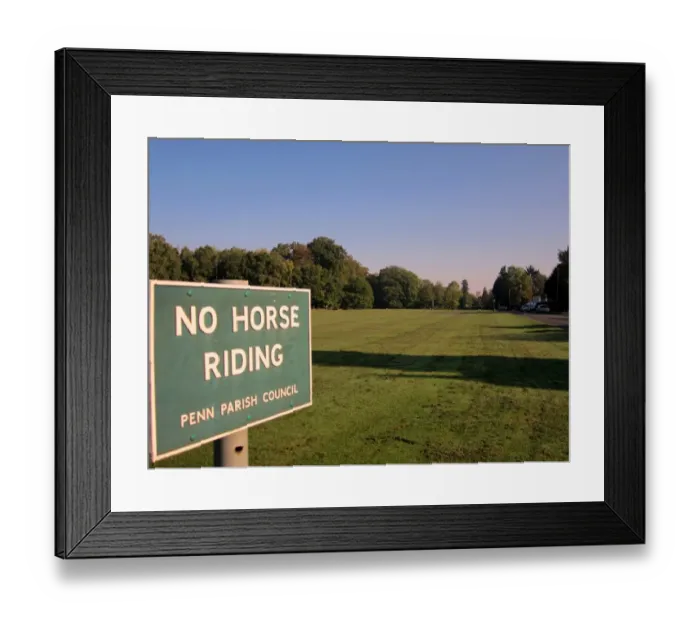 Framed Print : No Horse Riding sign, Penn Wood, Penn Street, Chilterns, Buckinghamshire, England, september