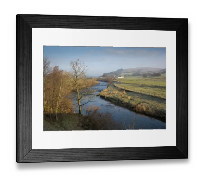 Framed Print : View of river flowing through farmland, looking towards Dunsop Bridge, River Hodder, Whitewell, Lancashire, England Framed Print : View of river flowing through farmland, looking towards Dunsop Bridge, River Hodder, Whitewell, Lancashire, England