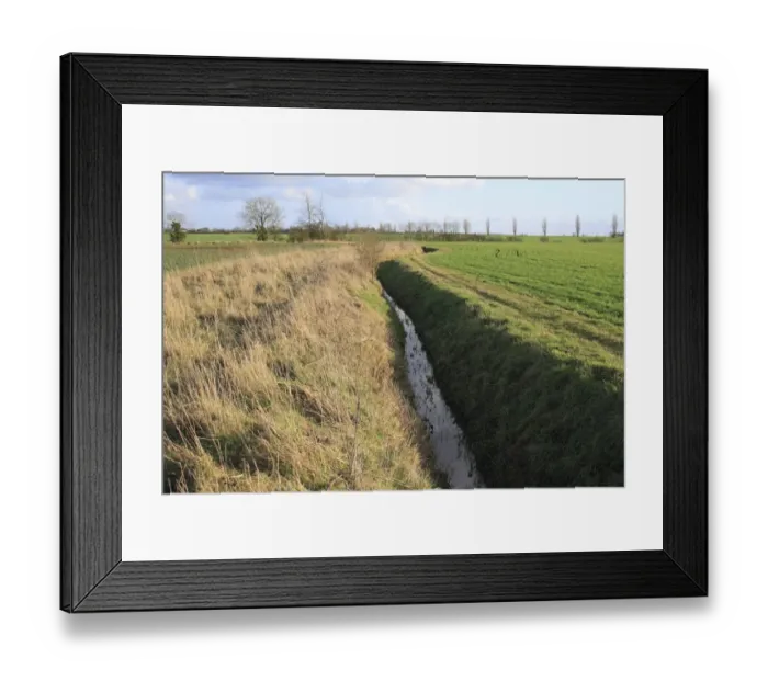 Framed Print : Drainage ditch and field headlands in arable farmland, Bacton, Suffolk, England, february Framed Print : Drainage ditch and field headlands in arable farmland, Bacton, Suffolk, England, february