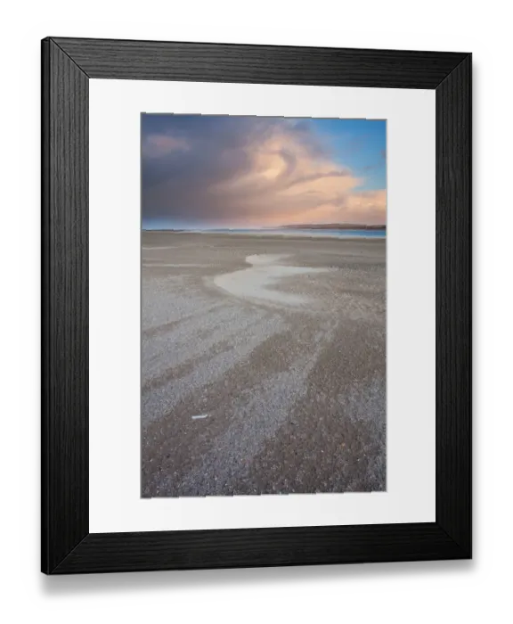 Framed Print : View of beach with rainclouds at sunrise, looking towards Baggy Point, Taw and Torridge Estuaries, North Devon Framed Print : View of beach with rainclouds at sunrise, looking towards Baggy Point, Taw and Torridge Estuaries, North Devon