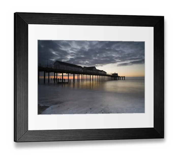 Framed Print : View of restored pier at sunrise, Southwold Pier, Southwold, Suffolk, England, april Framed Print : View of restored pier at sunrise, Southwold Pier, Southwold, Suffolk, England, april