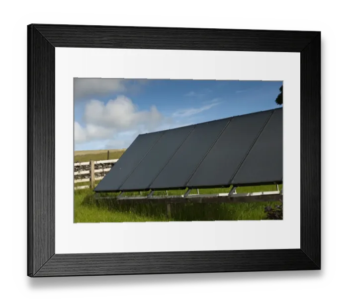Framed Print : Stand alone solar energy panels, for water heating in rural location, England, july Framed Print : Stand alone solar energy panels, for water heating in rural location, England, july