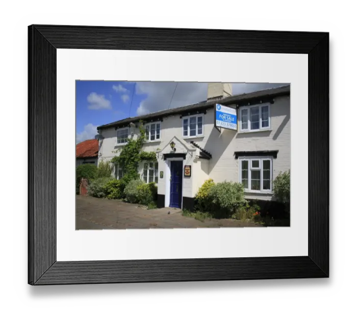 Framed Print : Public house for sale, The White Horse, Thelnetham, Suffolk, England, may