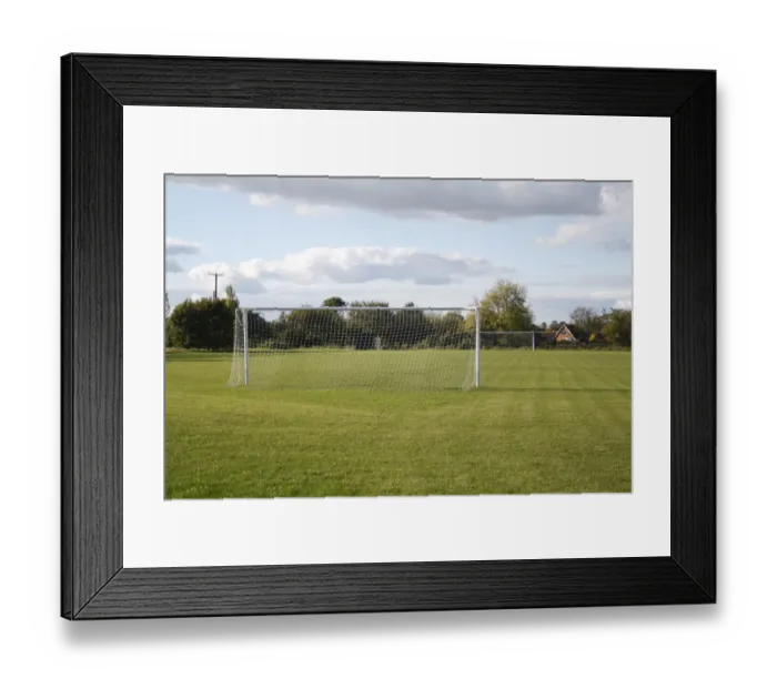Framed Print : Goal posts on village football pitch, in evening sunshine, Bacton, Suffolk, England, october Framed Print : Goal posts on village football pitch, in evening sunshine, Bacton, Suffolk, England, october