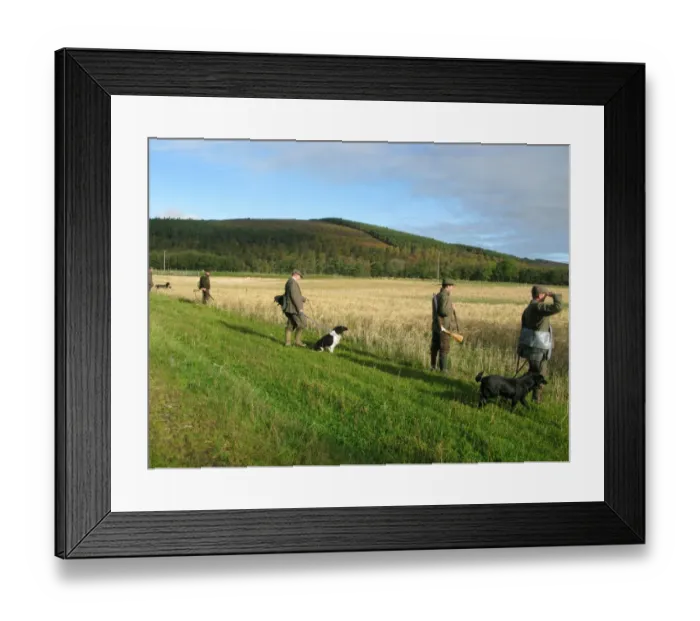 Framed Print : Rough shooting, men with dogs standing at field edge, Tulchan Estate, Speyside, Highlands, Scotland, october Framed Print : Rough shooting, men with dogs standing at field edge, Tulchan Estate, Speyside, Highlands, Scotland, october