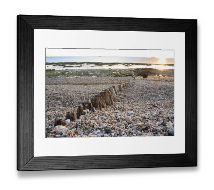 Framed Print : Remains of breakwater on beach with incoming tide at dawn, Bembridge, Isle of Wight, England, june Framed Print : Remains of breakwater on beach with incoming tide at dawn, Bembridge, Isle of Wight, England, june