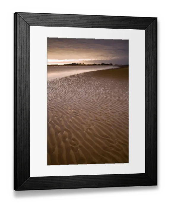 Framed Print : View of sandy beach at sunset, Holkham Bay, Norfolk, England, august Framed Print : View of sandy beach at sunset, Holkham Bay, Norfolk, England, august