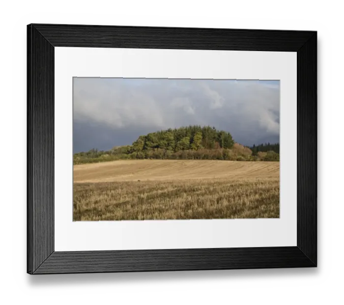 Framed Print : View of farmland with stubble field, woodland on hill and approaching rainclouds, Dorset, England, january Framed Print : View of farmland with stubble field, woodland on hill and approaching rainclouds, Dorset, England, january