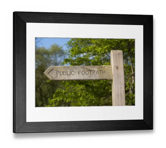 Framed Print : Wooden Public Footpath direction sign, England, april