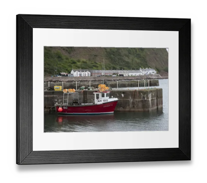 Framed Print : Lobster fishing boat at harbour of fishing village Burnmouth, Scottish Borders, Scotland, july Framed Print : Lobster fishing boat at harbour of fishing village Burnmouth, Scottish Borders, Scotland, july
