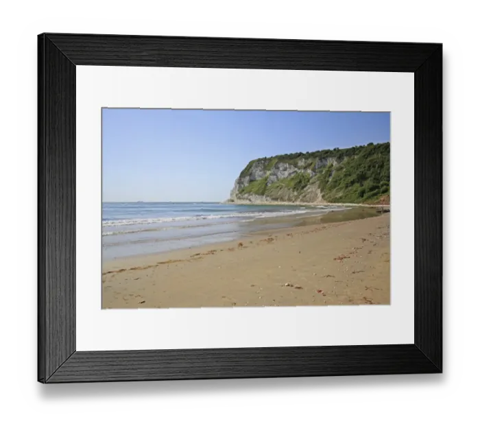 Framed Print : View of sandy beach and chalk sea cliffs, Culver Cliff, Whitecliff Bay, Isle of Wight, England, june Framed Print : View of sandy beach and chalk sea cliffs, Culver Cliff, Whitecliff Bay, Isle of Wight, England, june