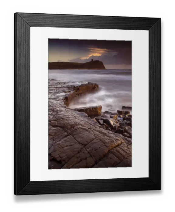 Framed Print : View of wave-cut platform and rocky shore at sunset, The Flats, Kimmeridge Bay, Isle of Purbeck, Dorset, England Framed Print : View of wave-cut platform and rocky shore at sunset, The Flats, Kimmeridge Bay, Isle of Purbeck, Dorset, England