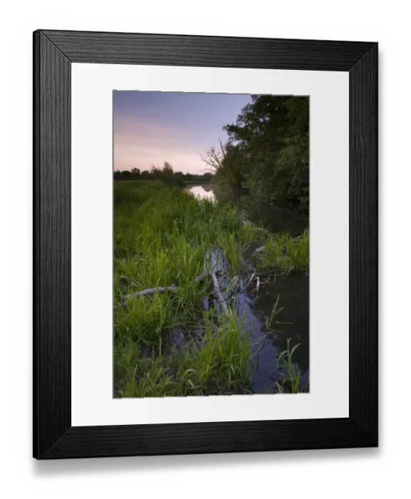 Framed Print : View of lowland river habitat at sunset, River Stour, Dedham Vale, Essex, England, june Framed Print : View of lowland river habitat at sunset, River Stour, Dedham Vale, Essex, England, june