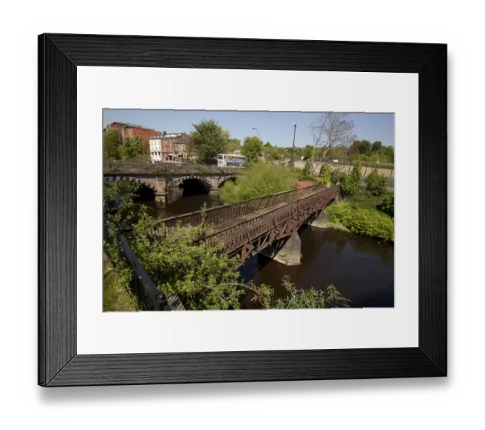 Framed Print : View of city centre river with bridges, River Don, Sheffield, South Yorkshire, England, april Framed Print : View of city centre river with bridges, River Don, Sheffield, South Yorkshire, England, april