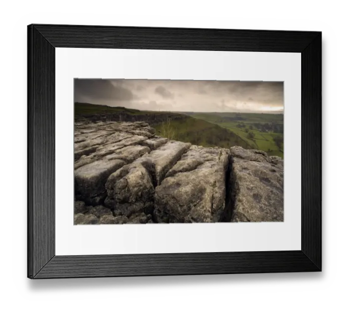 Framed Print : View of limestone pavement in upland landscape at sunset, above Malham Cove, Malhamdale, Yorkshire Dales N. P Framed Print : View of limestone pavement in upland landscape at sunset, above Malham Cove, Malhamdale, Yorkshire Dales N. P
