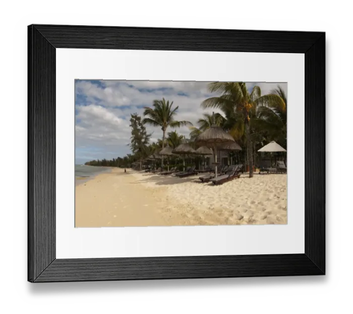 Framed Print : Sandy beach with sunloungers, sunshades and hotel building, Le Telfair Hotel, Bel Ombre, Southwest Mauritius Framed Print : Sandy beach with sunloungers, sunshades and hotel building, Le Telfair Hotel, Bel Ombre, Southwest Mauritius