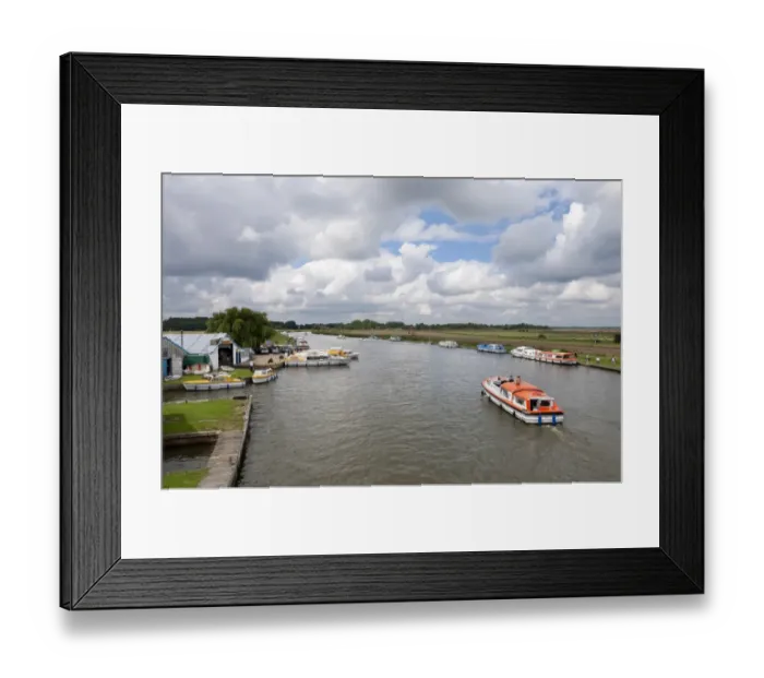 Framed Print : View of boatyard and hire boats, Acle Bridge, Acle, River Bure, The Broads N. P. Norfolk, England, august Framed Print : View of boatyard and hire boats, Acle Bridge, Acle, River Bure, The Broads N. P. Norfolk, England, august