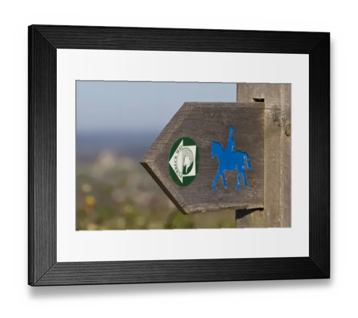 Framed Print : Purbeck Way bridleway and footpath sign, Dorset, England, november Framed Print : Purbeck Way bridleway and footpath sign, Dorset, England, november
