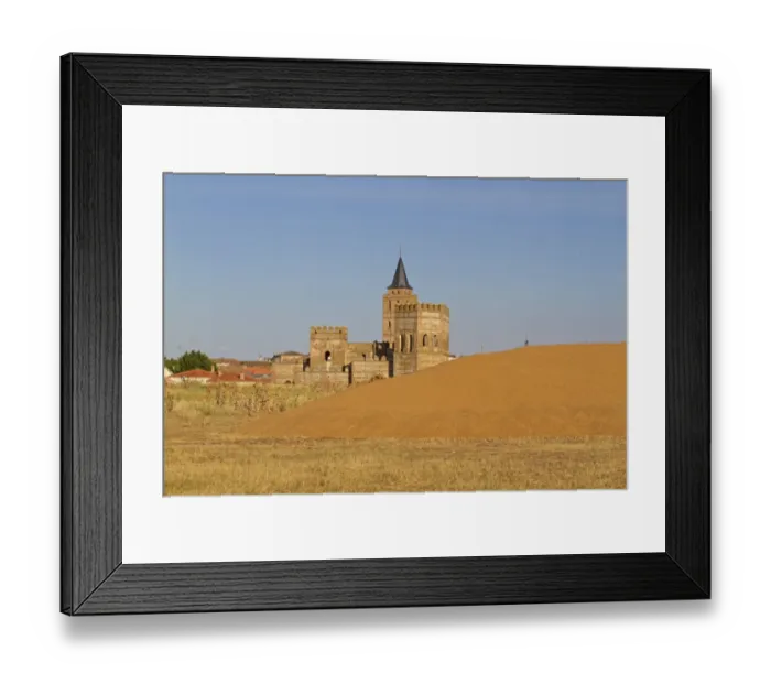 Framed Print : Pile of harvested cereal grain drying near village, Madrigal de las Altas Torres, Castile and Leon, Northern Spain Framed Print : Pile of harvested cereal grain drying near village, Madrigal de las Altas Torres, Castile and Leon, Northern Spain