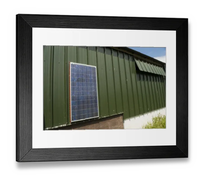 Framed Print : Solar energy panels, powering free-range hen unit building, Cumbria, England, june Framed Print : Solar energy panels, powering free-range hen unit building, Cumbria, England, june