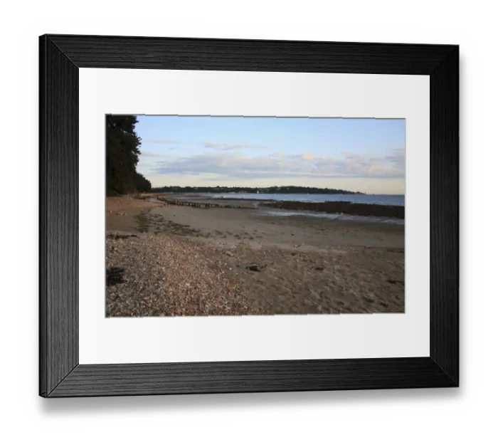 Framed Print : View of beach with incoming tide at dawn, Bembridge, Isle of Wight, England, june Framed Print : View of beach with incoming tide at dawn, Bembridge, Isle of Wight, England, june