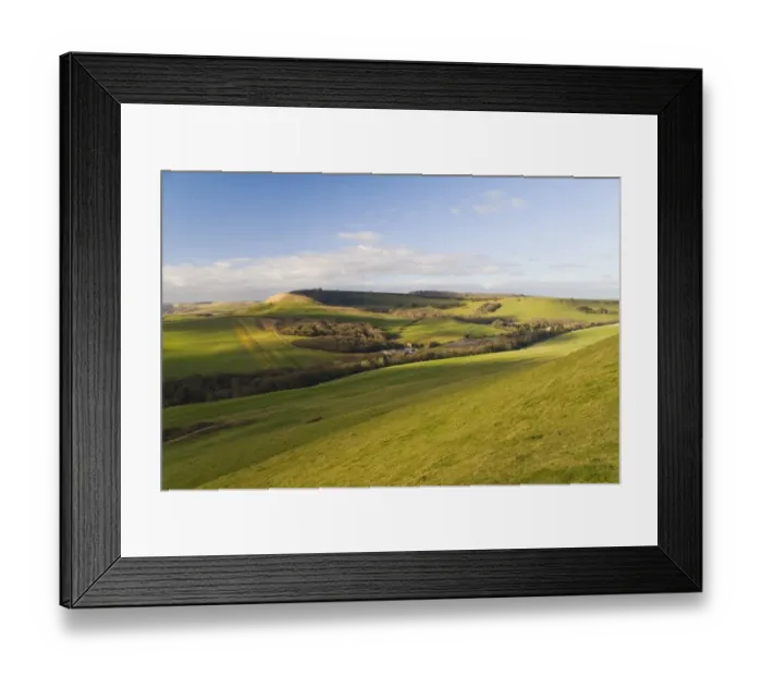 Framed Print : View of coastal farmland with fields and woodlands, near Chapmans Pool, Dorset, England, january Framed Print : View of coastal farmland with fields and woodlands, near Chapmans Pool, Dorset, England, january