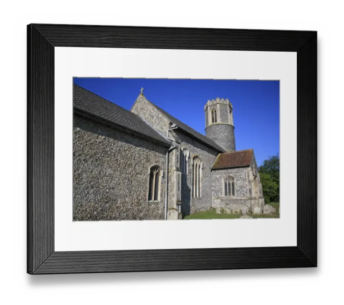 Framed Print : Village church with 15th Century round-tower, St. Remigius Church, Roydon, Upper Waveney Valley, Norfolk, England, june Framed Print : Village church with 15th Century round-tower, St. Remigius Church, Roydon, Upper Waveney Valley, Norfolk, England, june