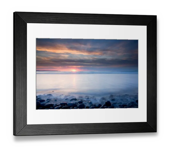 Framed Print : View of beach with pebble ridge as wave receeds back into sea at sunset, Westward Ho!, North Devon, England, september Framed Print : View of beach with pebble ridge as wave receeds back into sea at sunset, Westward Ho!, North Devon, England, september