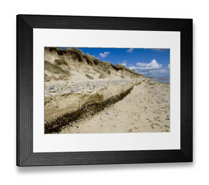 Framed Print : Erosion of beach and sand dunes, Minsmere, Suffolk, England, may