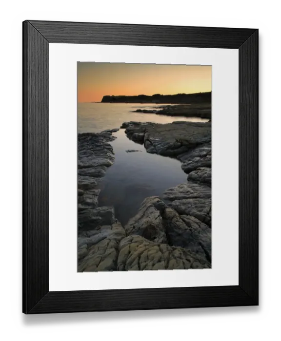 Framed Print : View of rockpool on beach at sunset, Hobarrow Bay, Isle of Purbeck, Dorset, England, july Framed Print : View of rockpool on beach at sunset, Hobarrow Bay, Isle of Purbeck, Dorset, England, july