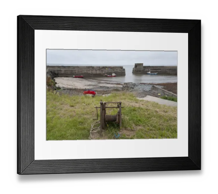 Framed Print : View of fishing village harbour, Craster, Northumberland, England, july Framed Print : View of fishing village harbour, Craster, Northumberland, England, july