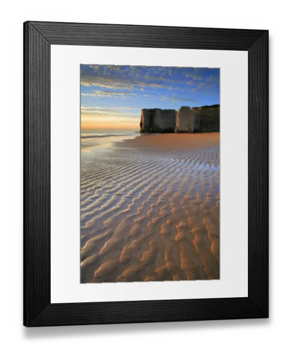 Framed Print : View of sandy beach and chalk cliffs at sunrise, Botany Bay, Kent, England, may Framed Print : View of sandy beach and chalk cliffs at sunrise, Botany Bay, Kent, England, may
