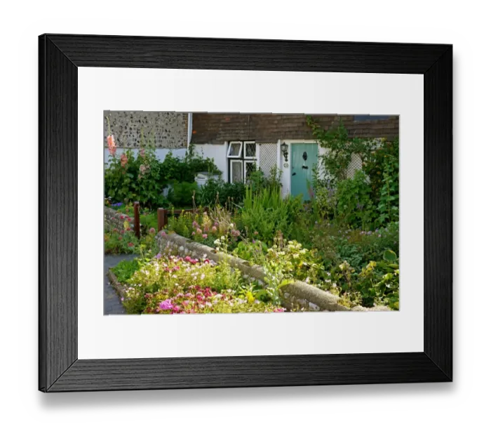 Framed Print : Cottage garden at front of house in village high street, Tarring, West Sussex, England Framed Print : Cottage garden at front of house in village high street, Tarring, West Sussex, England